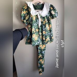 Janie and Jack Green Floral Two-Piece Set with White Peter Pan Collar